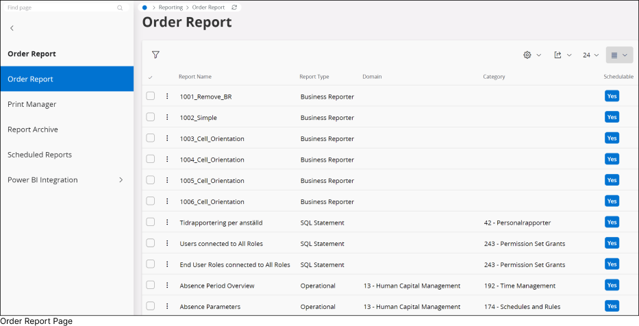 Order Report Page